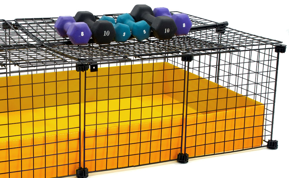 weights on a cage cover