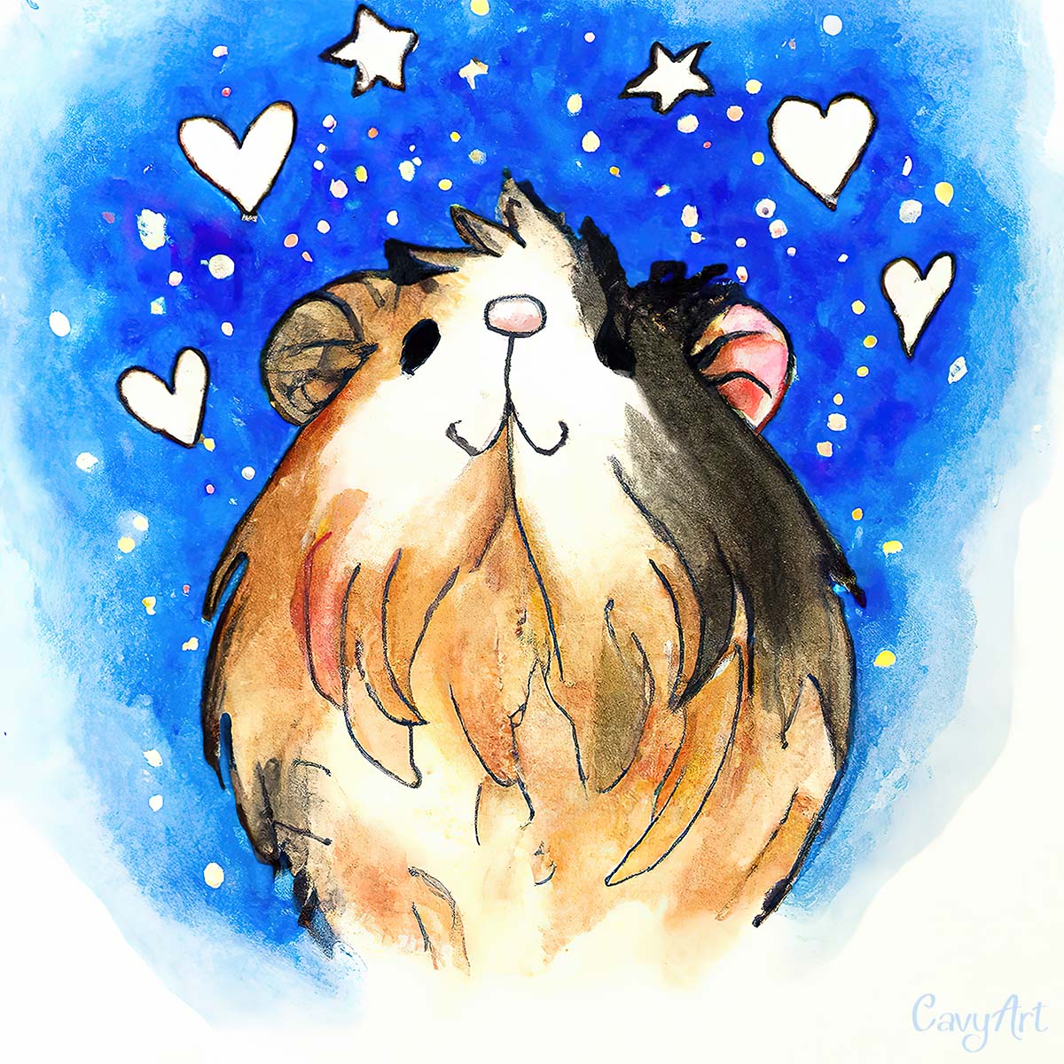 Guinea pig under the stars illustration from CavyArt