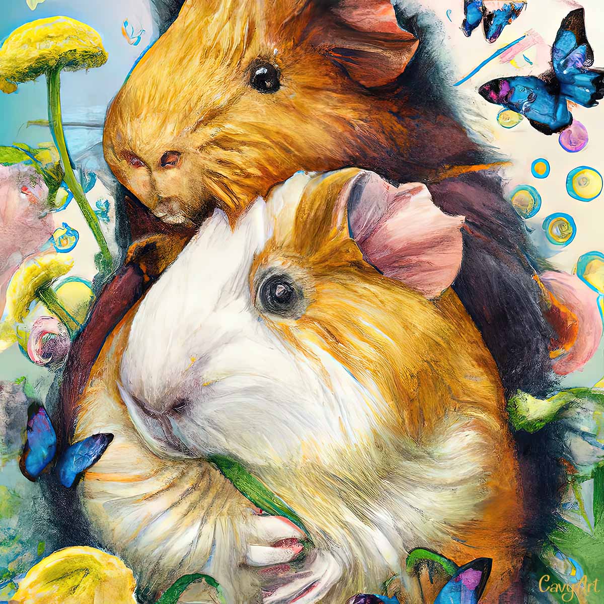 Pretty Guinea pigs suggling Illustration from CavyArt